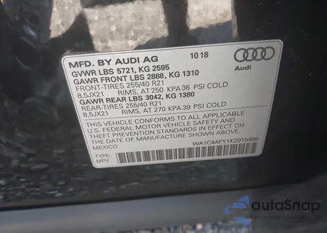 2019 Audi Sq5 3.0T Premium z USA, uszkodzony, nr VIN WA1C4AFY1K2015466